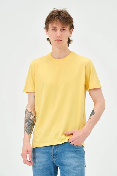 Erkek Bisiklet Yaka Regular Kalıp T-shirt Sarı ürün görseli 1