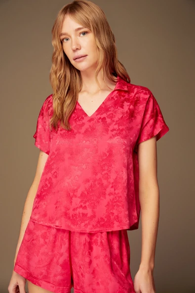 Pijama Şort Bluz Takım 1502 - 2'li Set Fuşya ürün görseli 1