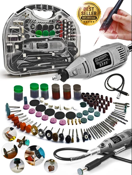 211PCS 450 Watt 6 Kademe Devir Ayarlı PVC Çantalı Hobi Gravür Seti Mini Taşlama  Esnek Şaft Hediye ürün görseli 1