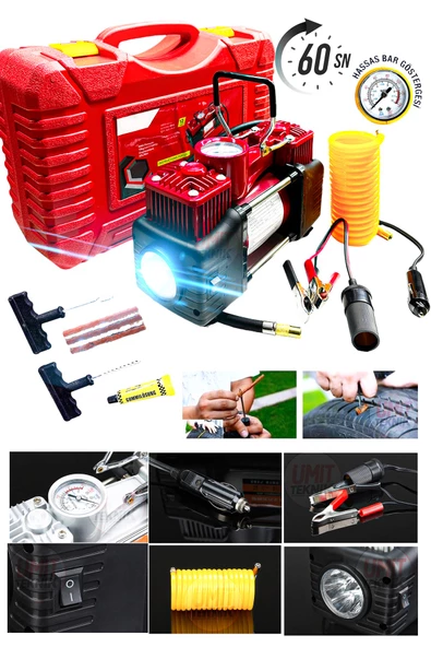 Oto Kamyon Lastik Şişirme 12V 150PSI Ağır Hizmet Çift Silindirli Çantalı Hava Kompresörü Kit Set ürün görseli 1