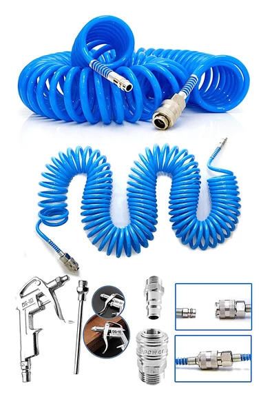Yüksek Kalite Kompresör Spiral Hava Hortumu 8 mm 15 mt Hava Jakı  Hava Tabancası Recor Seti ürün görseli 1