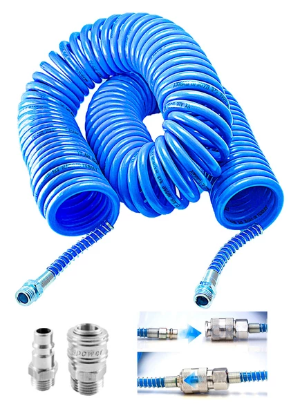 Profesyonel Yüksek Kalite Kompresör Spiral Hava Hortumu 8 mm 15 mt Hava Jakı Kompresör Recor Seti ürün görseli 1