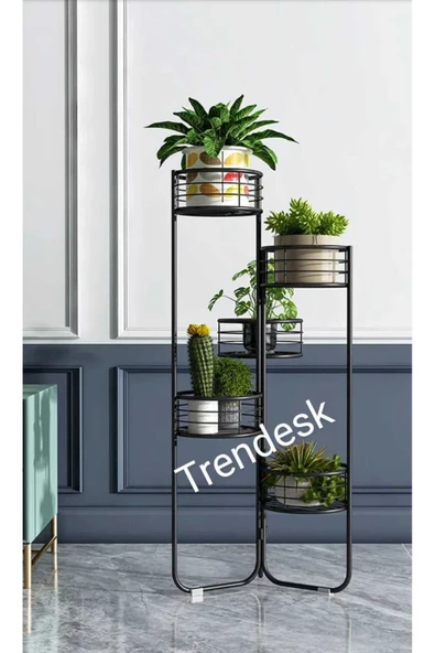 TRENDESK Modern 5 Katlı Metal Siyah Çiçeklik Saksı Standı Saksılık ürün görseli 1