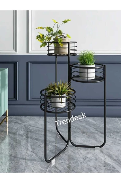 TRENDESK Modern 3 Katlı Metal Siyah Çiçeklik Saksı Standı Saksılık ürün görseli 1