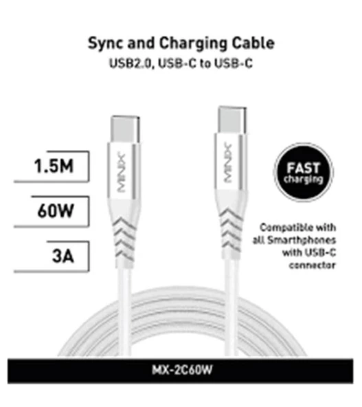 Minix MX-2C60W USB-C to USB-C 150cm Beyaz Kablo ürün görseli 1
