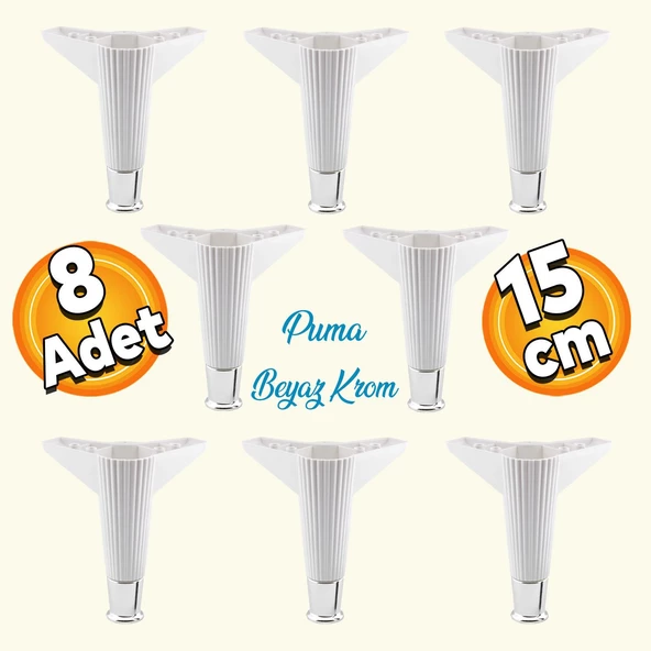 Elista Mobilya Ayağı Sehpa Tv Ünitesi Ayakları Yükseltici 15 Cm Beyaz Krom 8 Adet ürün görseli 1