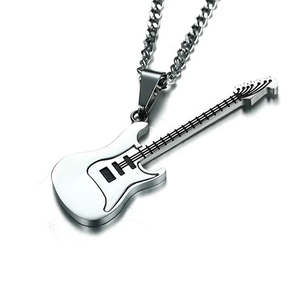 Paslanmaz Çelik Elektro Gitar Kolye Erkek Takı - Resim 2