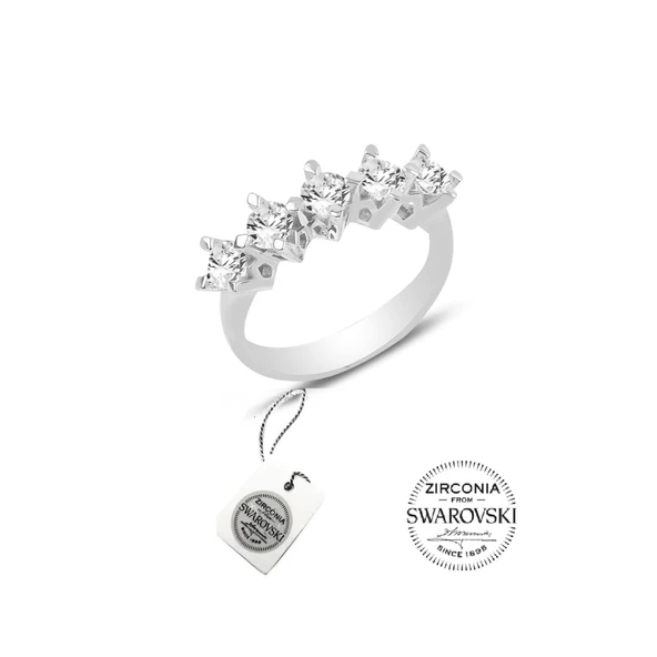 Gümüş Beş Taşlı Çapraz Model Swarovski Yüzük Sertifikalı ürün görseli 1