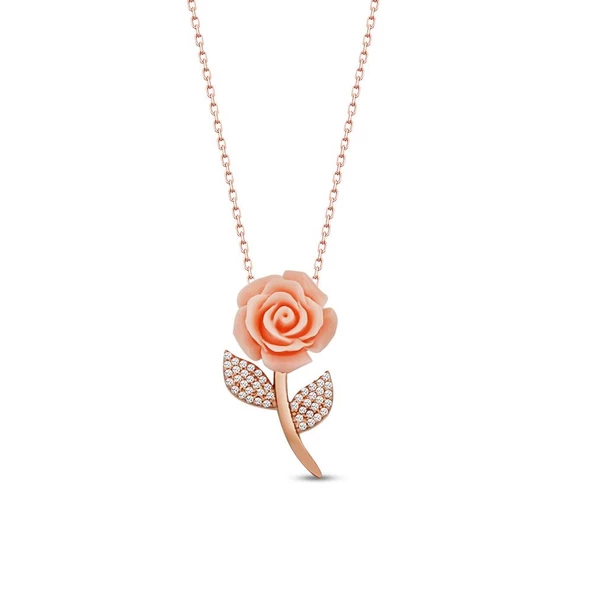 Pigado 925 Ayar Gümüş Zirkon Taşlı Rose Gül Kolye ürün görseli 1