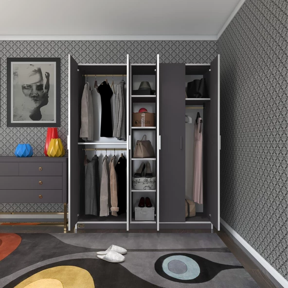 Kenzlife gardırop 5 kapaklı kapılı 150 lilyum gri gardolap dolap ürün görseli 1