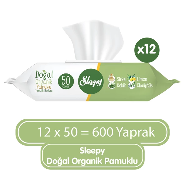 Sleepy Doğal Organik Pamuklu Temizlik Havlusu 12X50 ürün görseli 1