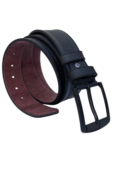 Siyah Suni Deri Ortası Desenli Model 4.5 Genişlik Unisex Spor Kemer - 4500-88 ürün görseli 1