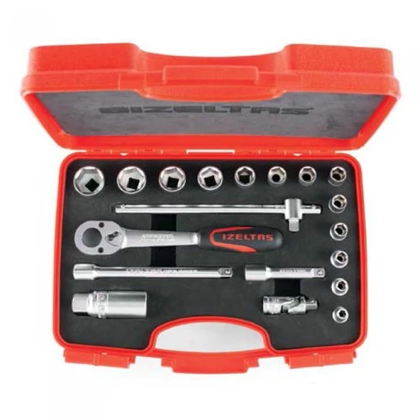 İzeltaş 1110006019 Altı Köşe Lokma Anahtar Takımı 3/8" 19 Parça ürün görseli 1