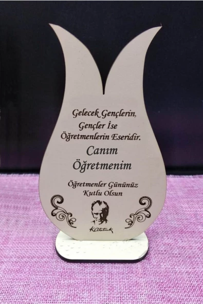 Ayaklı Lale Şeklinde Plaket, Öğretmenler Günü Hediyesi Lale Plaket Canım Öğretmenim ürün görseli 1