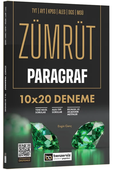 TYT AYT KPSS ALES DGS MSÜ Zümrüt Paragraf 10 x 20 Deneme Benzersiz Akademi Yayınları ürün görseli 1