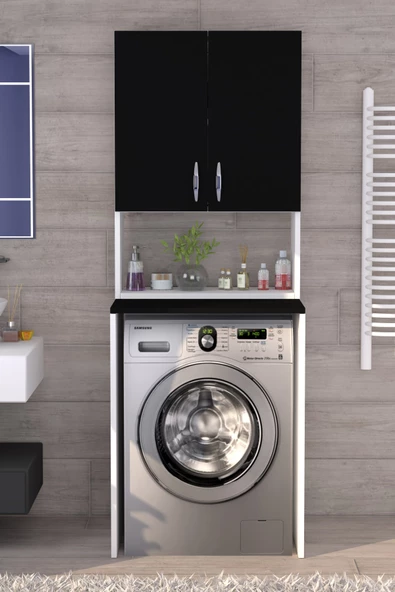 Moonlife Üst Dolaplı Çok Amaçlı Çamaşır Makinesi Dolabı Siyah ürün görseli 1