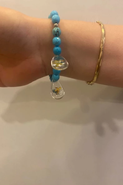 Doğal Taş Bileklik Hand Made El İşi Feng Shui Ejderha Yılı Koruyucu Hayvan Horoz Ve Ejderha Objeli Ve Doğal Turkuaz Taşl ürün görseli 1