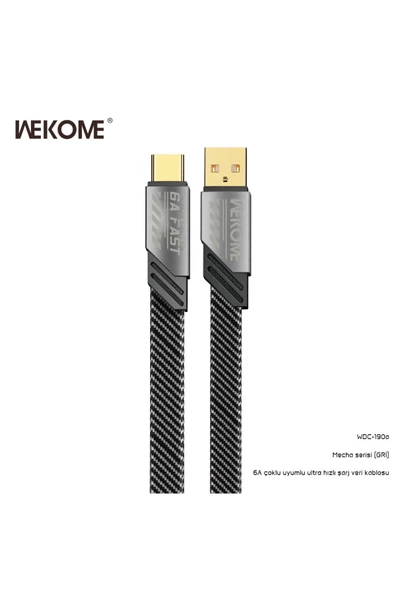 wekome WDC-190a 6A Mecha Gri Usb+Typ-c Veri Aktarım ve Şarj kablosu ürün görseli 1