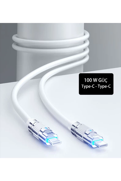 wekome WDC-188 BEYAZ TYP-C+TYP-C 100W Hızlı Şarj Destekli Veri ve Şarj Kablosu ürün görseli 1