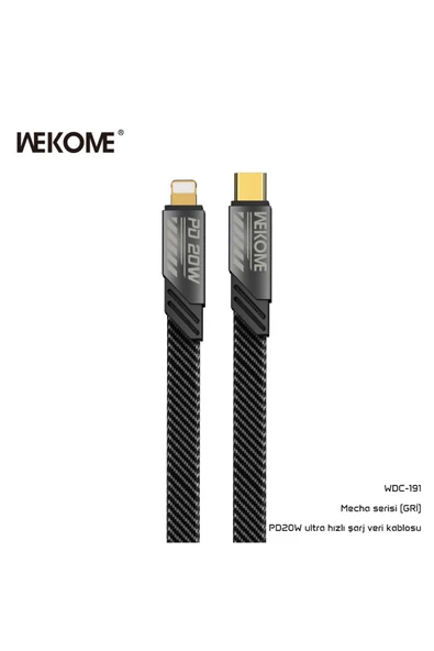 wekome WDC-191 GRİ TYP-C + IPHONE PD20W Veri ve Şarj Kablosu ürün görseli 1