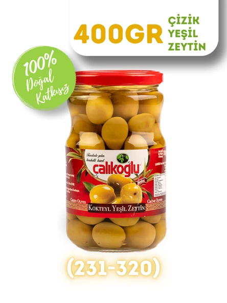 Çalıkoğlu Doğal Çizik Yeşil Zeytin 400 gr (261-290) ürün görseli 1