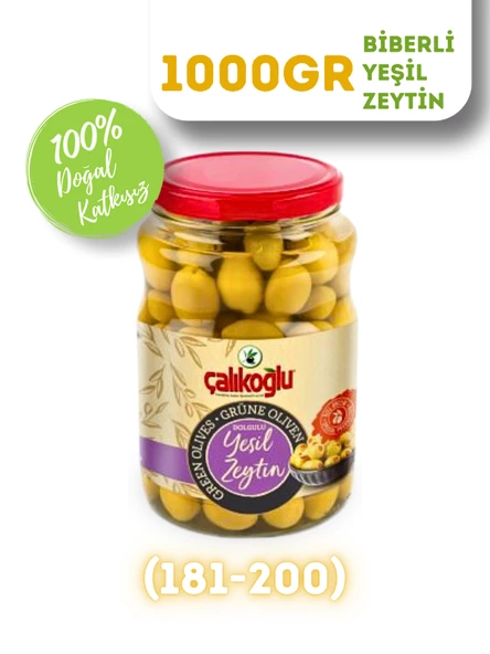 Çalıkoğlu Doğal Biberli Yeşil Zeytin 1 kg (181-200) ürün görseli 1