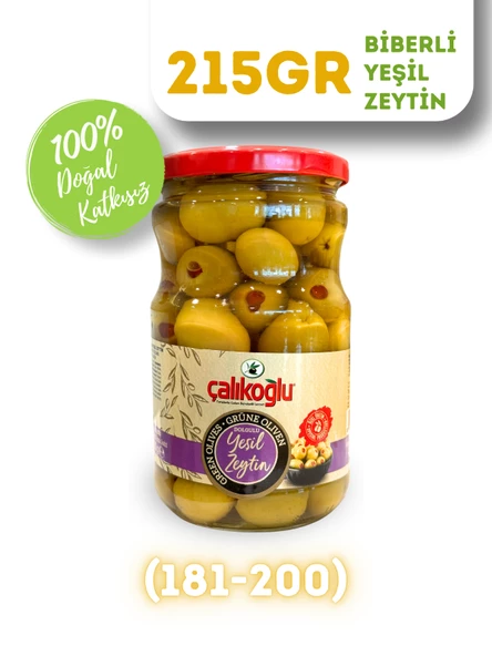 Çalıkoğlu Doğal Biberli Yeşil Zeytin 215 gr (181-200) ürün görseli 1