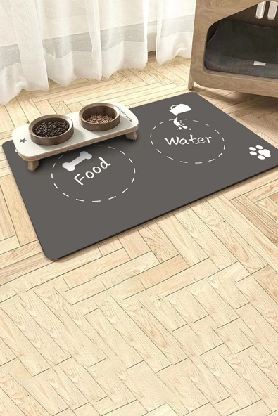 MAtGo Pati Food Water Gri Evcil Hayvan Beslenme Matı Kaymaz Sıvı Geçirmez Kedi Köpek Mama Paspası 50x70cm ürün görseli 1