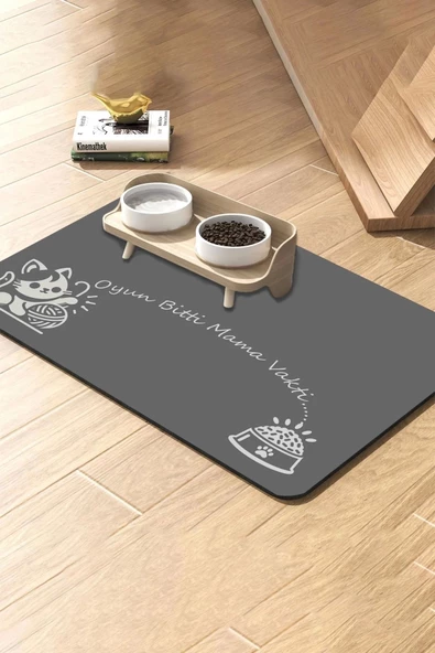 MAtGo Pati Oyun Bitti Mama Vakti Beslenme Matı Kaymaz Sıvı Geçirmez Kedi Köpek Mama Paspası 50x70cm ürün görseli 1