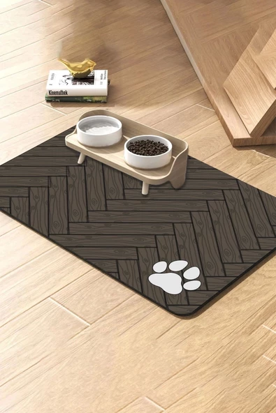 MAtGo Pati Parke Desenli Kahverengi Beslenme Matı Kaymaz Sıvı Geçirmez Kedi Köpek Mama Paspası 50x70cm ürün görseli 1