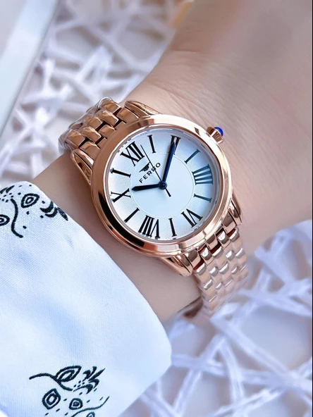 Ferro Rose Gold Renk 3 Atm Suya Dayanıklı Çelik Kordon Özel Tasarım Kadın Kol Saati BF2720AWT ürün görseli 1