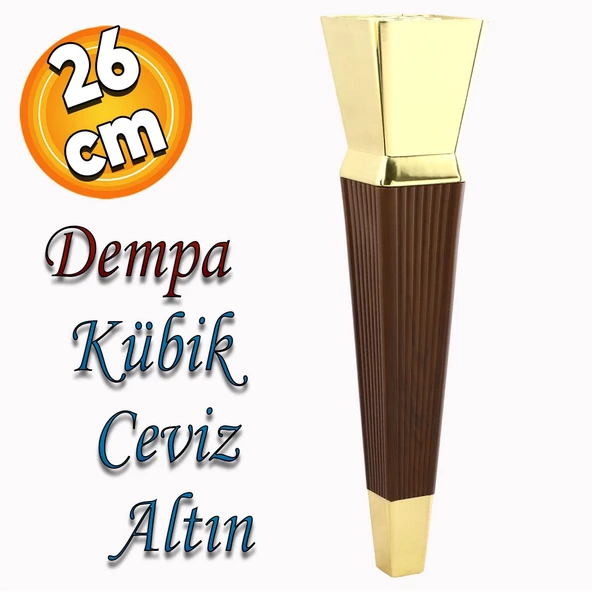 Dempa Lüks Mobilya Kanepe Sehpa TV Ünitesi Koltuk Ayağı Baza Ayakları Kübik Ceviz Altın 26 cm ürün görseli 1