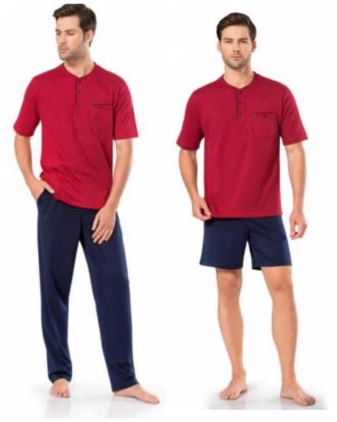 Pierre Cardin 5370 Bordo 3 Lü Pijama Şort Damat Pijama  Takım ürün görseli 1
