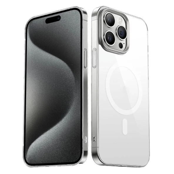 iPhone 15 Pro Max Uyumlu Kılıf Wireless Şarj Özellikli Şeffaf G-Glass Kapak ürün görseli 1