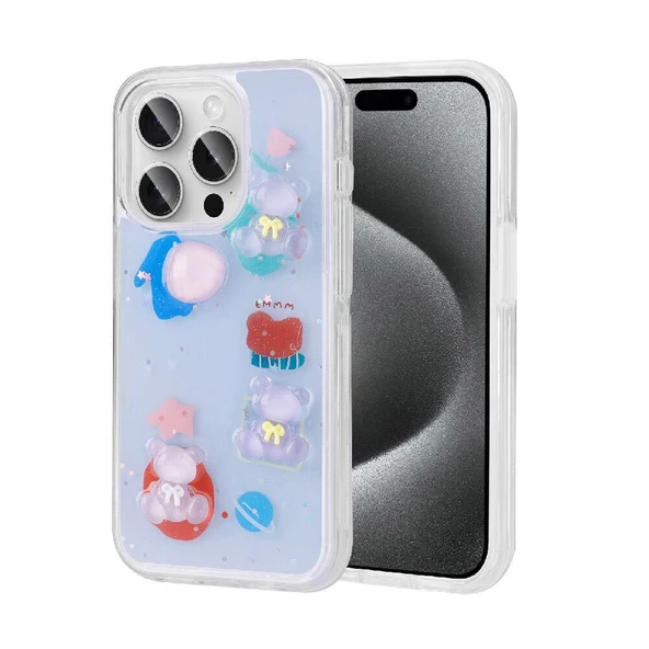 iPhone 15 Pro Uyumlu Kılıf Kabartma Figürlü Parlak Minimini Silikon Kapak ürün görseli 1