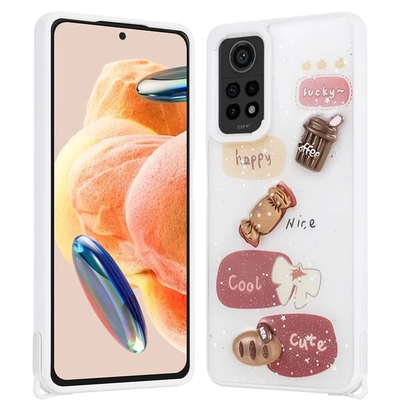 Xiaomi Redmi Note 12 Pro 4G Uyumlu  Uyumlu KılıfParlayan Simli Kabartma Figürlü Cevze Kapak ürün görseli 1