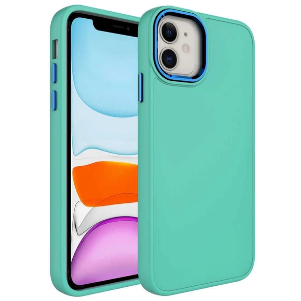 iPhone 11 Uyumlu  Uyumlu KılıfMetal Çerçeve ve Buton Tasarımlı Silikon Luna Kapak ürün görseli 1