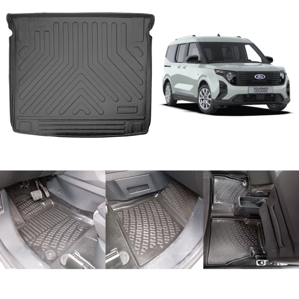 Rizline Ford  Courier 2024 ve Sonrası 3D Havuzlu Paspas ve 3D Bagaj Havuzu Set ürün görseli 1
