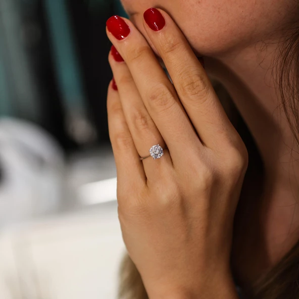 925 Ayar Gümüş 1,30 ct Görünümlü Tektaş Yüzük ürün görseli 1