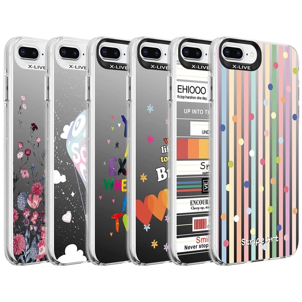 iPhone 8 Plus  Uyumlu KılıfDesenli Silver Sert Kapak - Resim 2