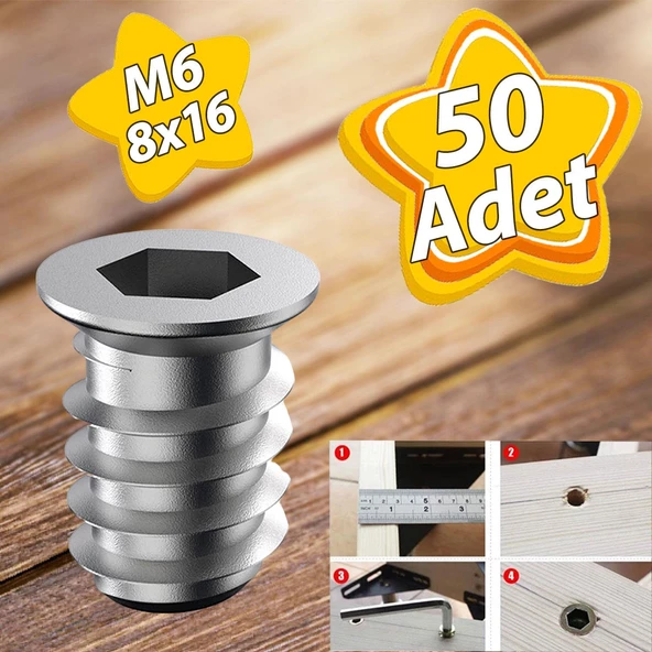 Metal Düz Dişli Dübel Ahşap Dübeli M6 8x16 Diş Çinko Mobilya Bağlantı Ünite Birleştirme (50 ADET) ürün görseli 1