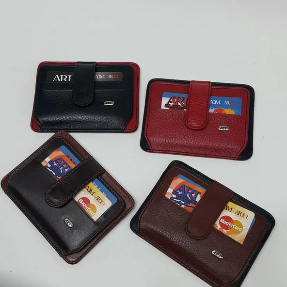Siyah-Taba-Kahve-Kırmızı Çift Renkte Yatay Model Hakiki Deri Çıtçıtlı Tasarımlı Kartlık ürün görseli 1
