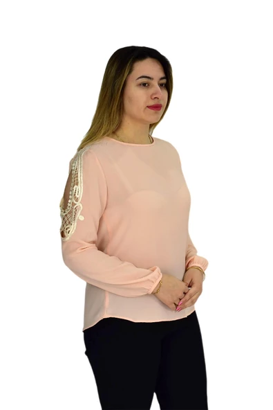 Kadın Kol Güpürlü Bluz Ry-17570 - Resim 6