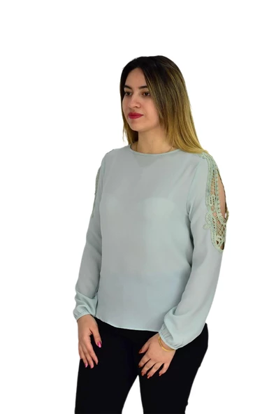 Kadın Kol Güpürlü Bluz Ry-17570 - Resim 3