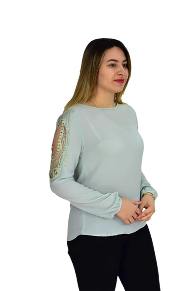 Kadın Kol Güpürlü Bluz Ry-17570 - Resim 5