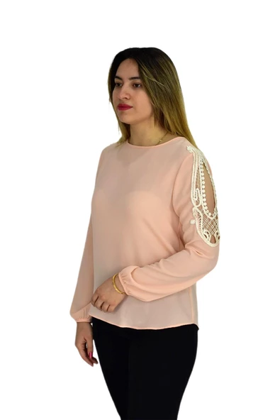 Kadın Kol Güpürlü Bluz Ry-17570 - Resim 4