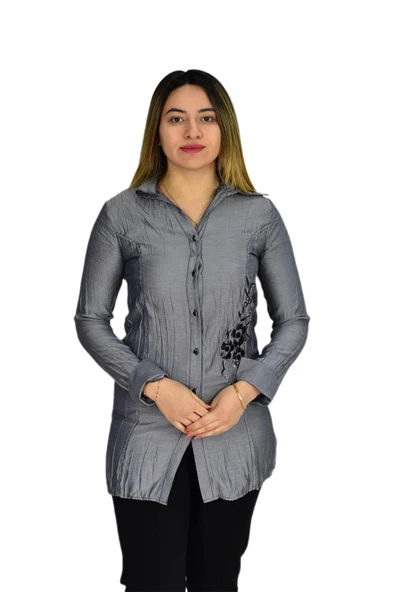 Kadın Gri Nakışlı Tunik AKR-1323 ürün görseli 1