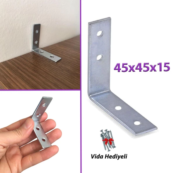 Mobilya Eşya Dolap Duvar Sabitleyici Köşe Bağlantı L Demir Gönye Deprem Güvenliği 45x45x15mm ürün görseli 1