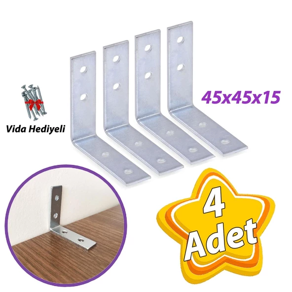 4 Adet Mobilya Eşya Dolap Duvar Sabitleyici Köşe Bağlantı L Demir Gönye Deprem Güvenliği 45x45x15mm ürün görseli 1