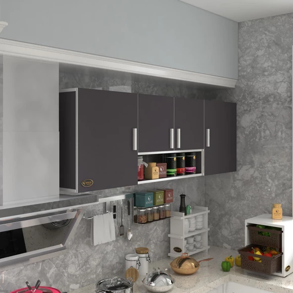 Kenzlife hazır mutfak packey gri 060*180*32 mutfak banyo dolabı kapaklı raflı ürün görseli 1